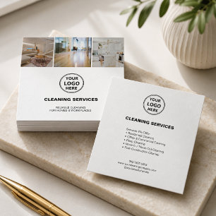 Modern Cleaning Services Photo Logo Square Business Card