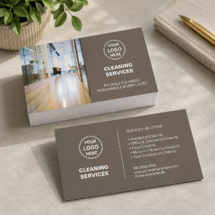 Modern Cleaning Services Photo Logo Taupe Business Card