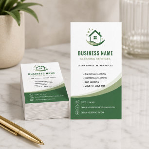 Modern Cleaning Services Professional Logo Green Business Card