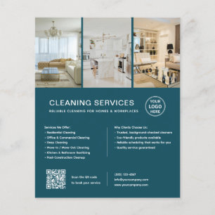 Modern Cleaning Services Teal QR Business Flyer