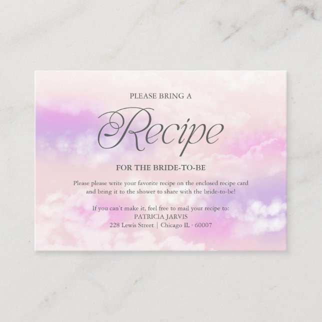 Modern Cloud Bridal Shower Recipe Request Enclosure Card (Front)