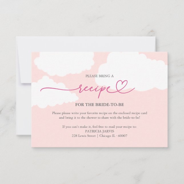 Modern Cloud Bridal Shower Recipe Request Invitation (Front)