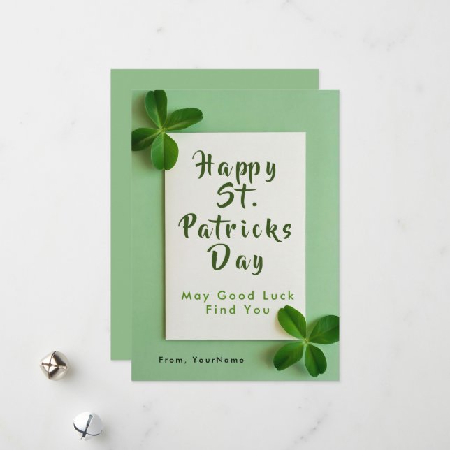 Modern clover St. Patricks Day Good Luck Card (Front/Back In Situ)