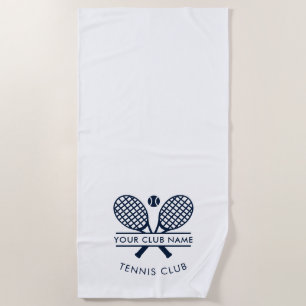 Modern Club Name Tennis Icons Navy Blue Custom Beach Towel