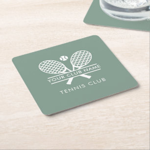 Modern Club Name Tennis Team Custom Square Paper Coaster