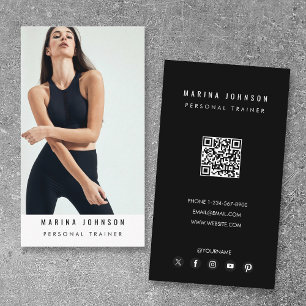 Modern Coach Fitness Trainer Photo QR Code Business Card