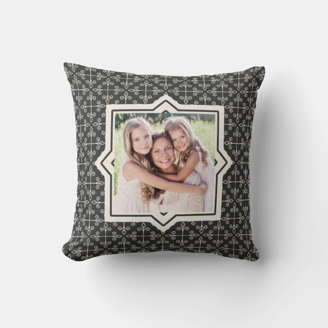 Modern Coal and Cream Pattern with Two Photos Cushion (Front)