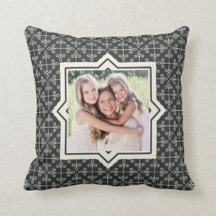 Modern Coal and Cream Pattern with Two Photos Cushion