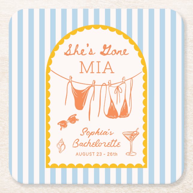 Modern Coastal Bachelorette Party Paper Coasters (Front)