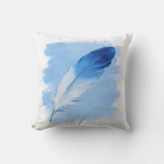 Modern Coastal Blue Paint Stroke Single Feather Cushion