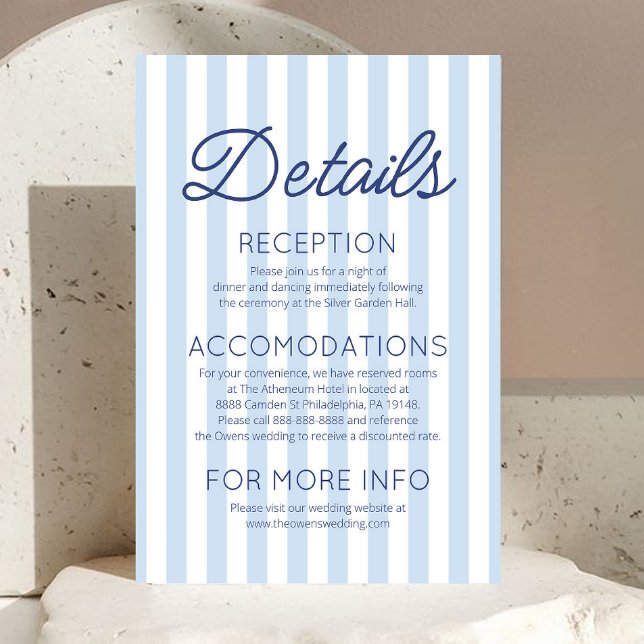 Modern Coastal Blue Stripes Wedding Details Enclosure Card (Creator Uploaded)