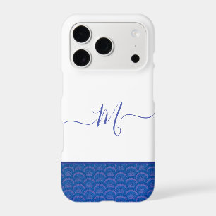 Modern Coastal Blue White Seashell Monogram