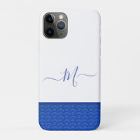 Modern Coastal Blue White Seashell Monogram  