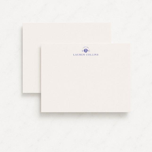 Modern Coastal Monogram Seashell Note Card (Creator Uploaded)