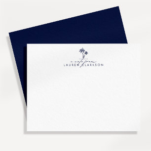 Modern Coastal Navy Palms Stationery Note Card