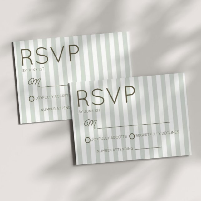 Modern Coastal Sage Green Stripes Wedding RSVP Card (Creator Uploaded)