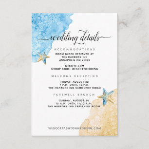 Modern Coastal Sea and Sand Beach Wedding Details Enclosure Card