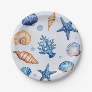 Modern Coastal Sea Shells Treasure Ocean Birthday Paper Plate