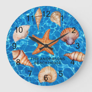 Modern Coastal Sea Shells Treasure Ocean Custom Large Clock