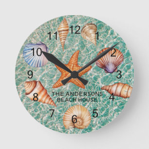 Modern Coastal Sea Shells Treasure Ocean Custom    Round Clock