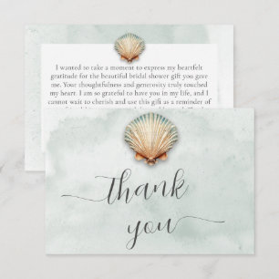 Modern Coastal Seashell Aqua Bridal Shower Thank You Card