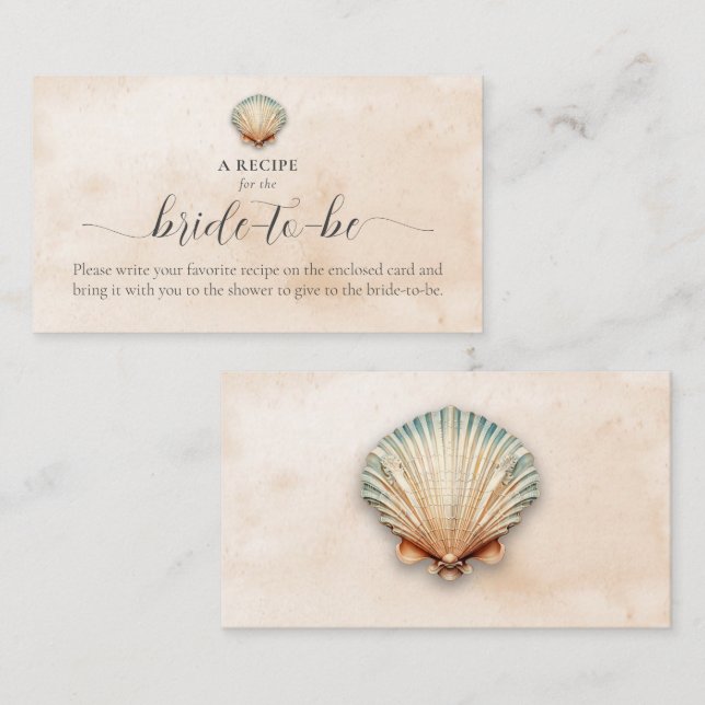 Modern Coastal Seashell Sand Shower Recipe Request Enclosure Card (Front/Back)
