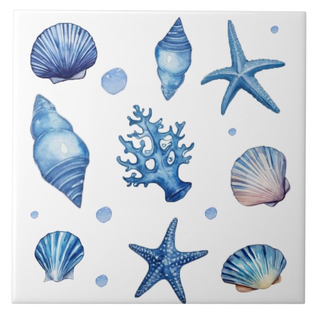 Modern Coastal Seashells Pattern Treasure Ocean    Ceramic Tile (Front)