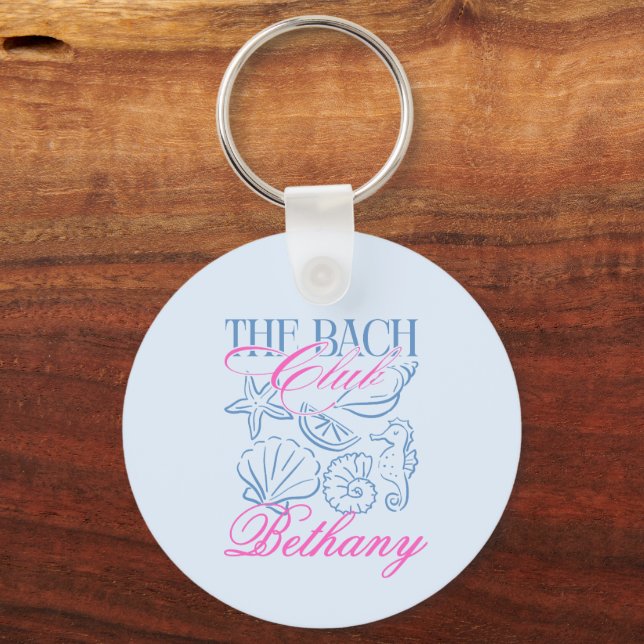 Modern Coastal Shell Bachelorette Party Custom Key Ring (Back)