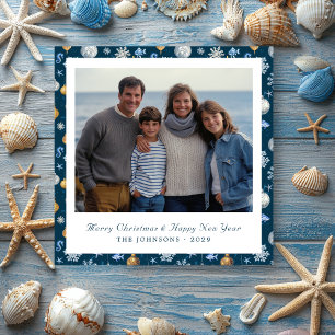 Modern Coastal Snowflakes, Nautical Elements Photo Holiday Card