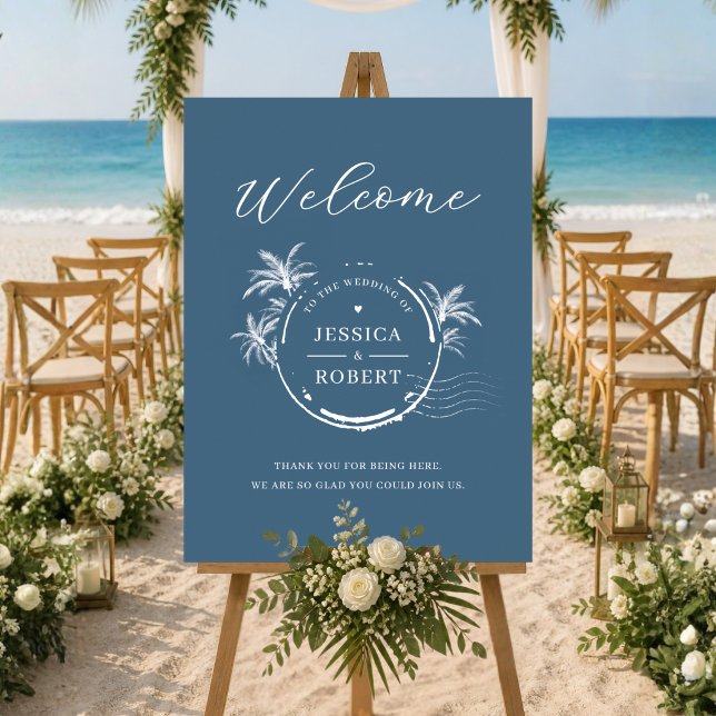 Modern Coastal Stamp Wedding Welcome Sign (Destination Wedding Welcome Sign)