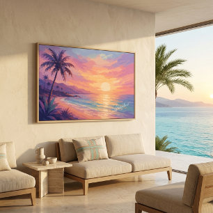 Modern Coastal Sunset Palm Tree Wall Art Poster