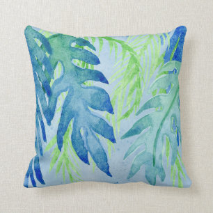 Modern Coastal Tropical Colourful Leaves Ocean Cushion