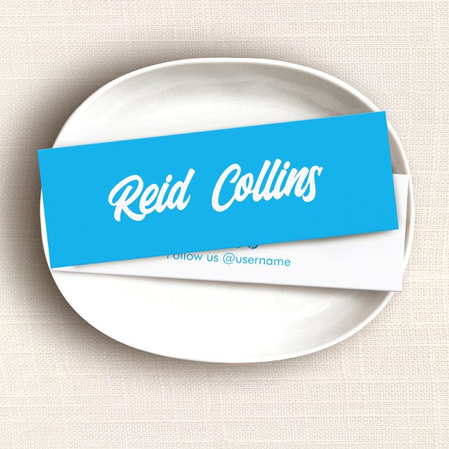  Modern Cobalt Blue Bold Script Mini Business Card (Creator Uploaded)