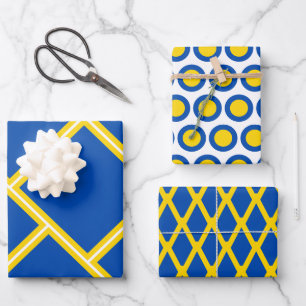 Modern Cobalt Blue Gold Yellow Geometric Pattern Wrapping Paper Sheet