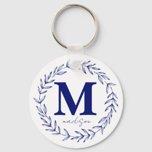 Modern Cobalt Blue Personalized Monogram Key Ring