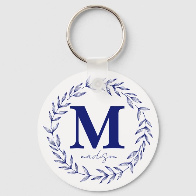 Modern Cobalt Blue Personalized Monogram Key Ring (Front)