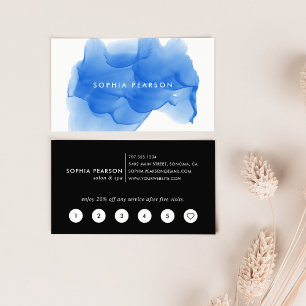 Modern Cobalt Blue Watercolor Blot Loyalty Card