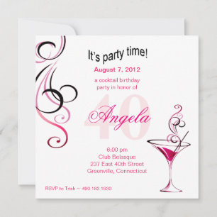 Modern Cocktail 40th Birthday Party (fuschia) Invitation