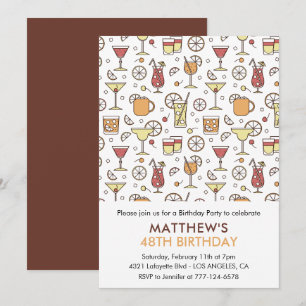 Modern Cocktail Champagne 48th birthday Invitation