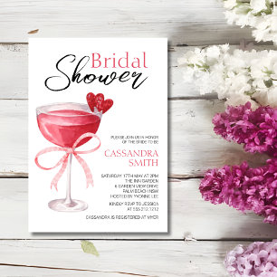 Modern Cocktail Drink Pink Bow Bridal Shower  Invitation