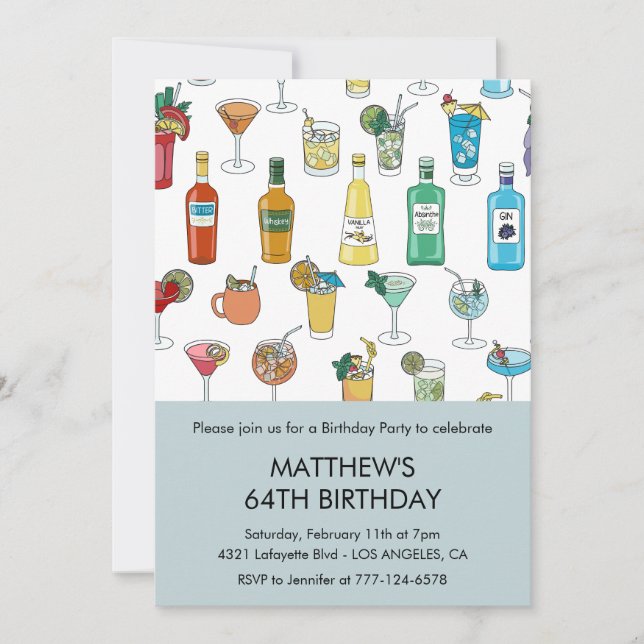 Modern Cocktail Drinks Contemporary 64th birthday Invitation (Front)