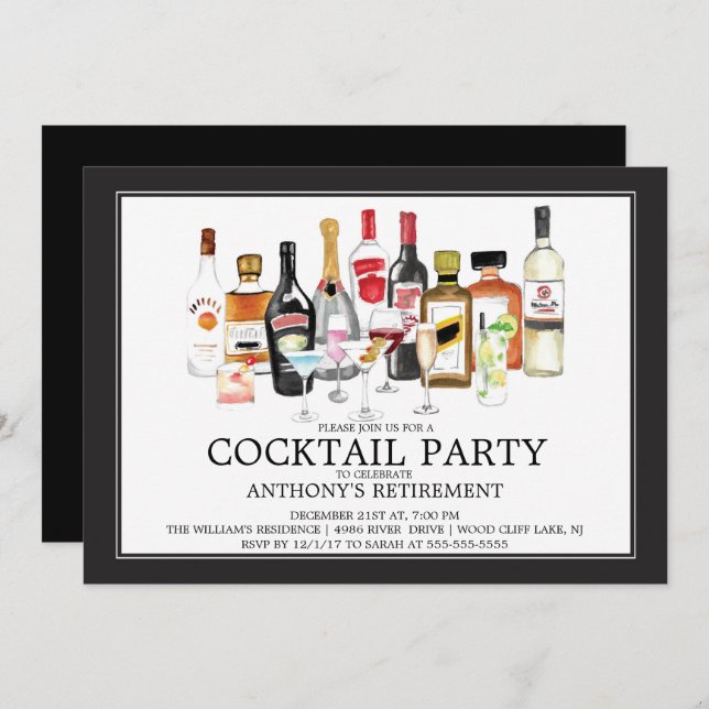 Modern Cocktail Retirement Party Invitation (Front/Back)