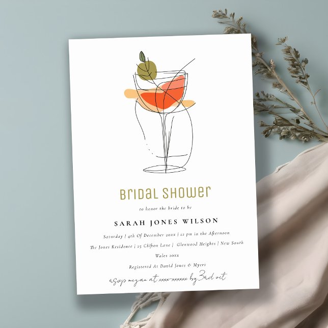 Modern Cocktail Wine Line Drawing Bridal Shower Invitation (Creator Uploaded)