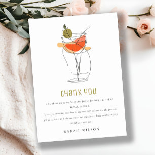 Modern Cocktail Wine Line Drawing Bridal Shower Thank You Card
