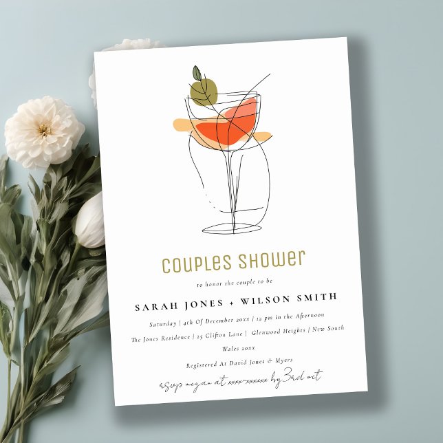 Modern Cocktail Wine Line Drawing Couples Shower Invitation (Creator Uploaded)