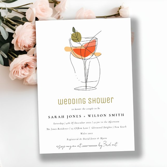 Modern Cocktail Wine Line Drawing Wedding Shower Invitation (Creator Uploaded)