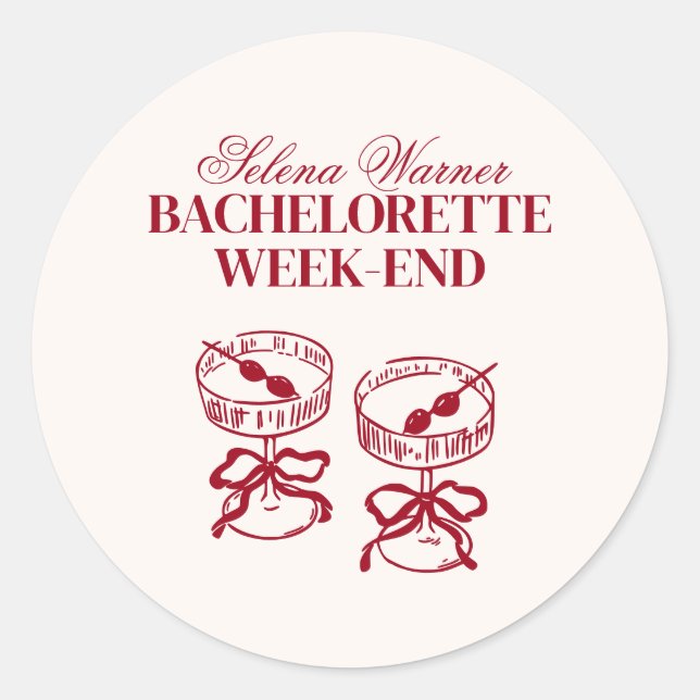 Modern Cocktails Bachelorette Weekend Classic Round Sticker (Front)