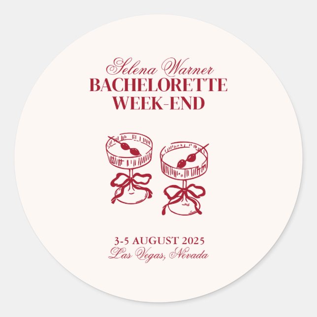 Modern Cocktails Bachelorette Weekend Classic Round Sticker (Front)