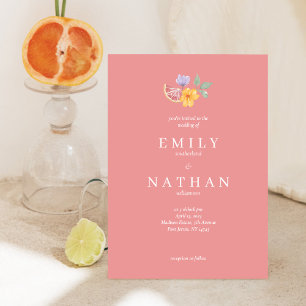 Modern Cocktails Citrus Watercolor Floral Paradise Invitation