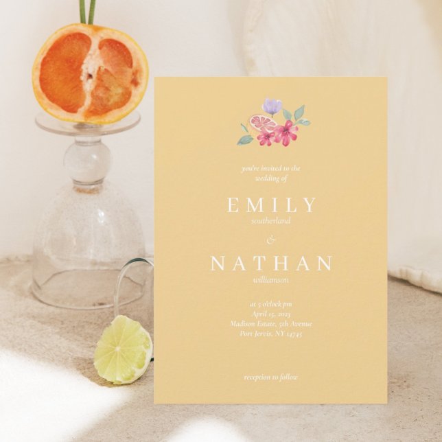 Modern Cocktails Citrus Watercolor Floral Paradise Invitation (Creator Uploaded)